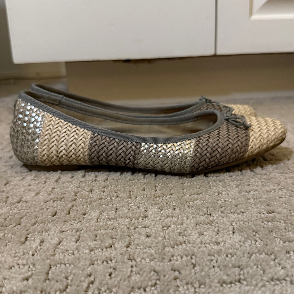 Sperry Woven Ballet Flats (Size 10) Tan Gray Raffia Straw Colorblock - Picture 3 of 10
